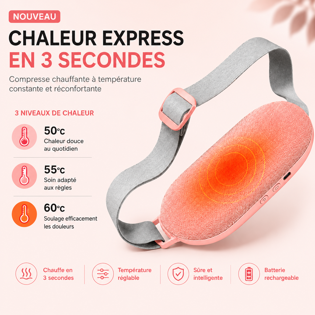 Ceinture chauffante et massante menstruelle
